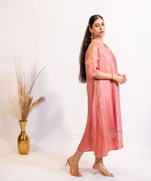 Blush_Pink_Chanderi_Kurta_With_Organza_Shrug_For_Women