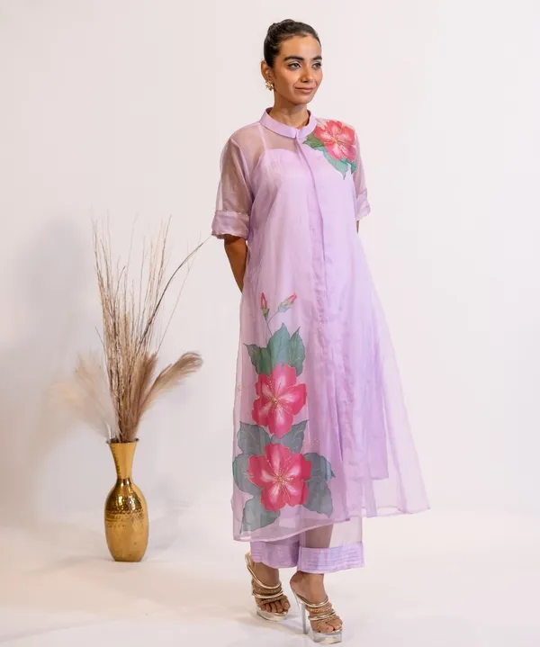 Lavender_Hand-Painted_Organza_Kurta_Set_For_Women