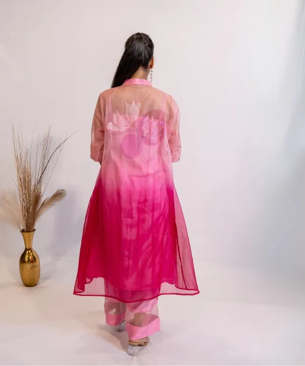 Blushing_Radiance_Hand_Painted_Fuschia_Pink_Organza_Kurta_Set_For_Women