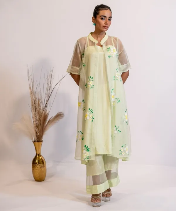 Pastel_Green_Hand-Painted_Organza_Kurta_Set_For_Women