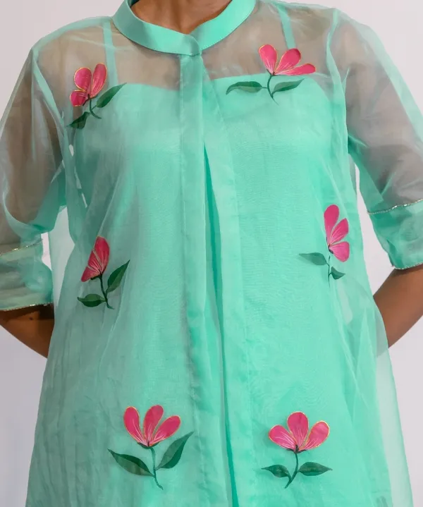 Pastel_Mint_Green_Hand-Painted_Organza_Kurta_Set_For_Women