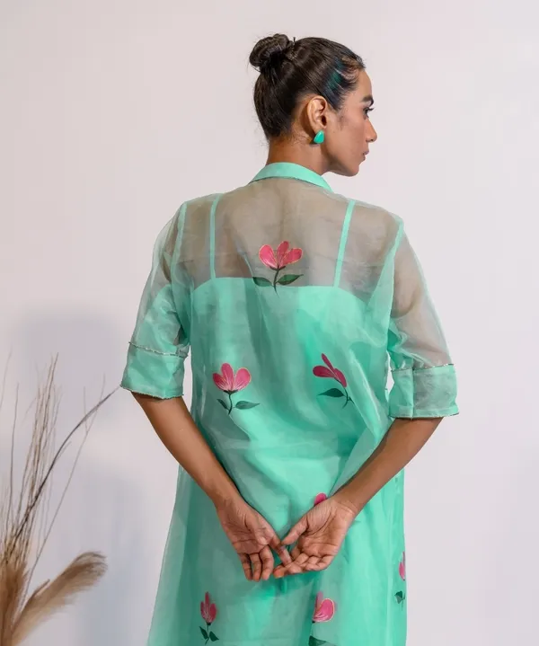 Pastel_Mint_Green_Hand-Painted_Organza_Kurta_Set_For_Women