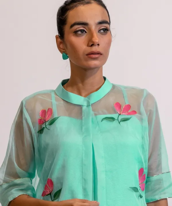 Pastel_Mint_Green_Hand-Painted_Organza_Kurta_Set_For_Women