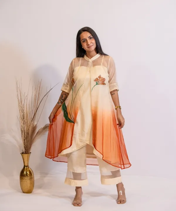 Rust_Horizon_Hand-Painted_Organza_Kurta_Set_For_Women