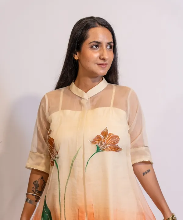 Rust_Horizon_Hand-Painted_Organza_Kurta_Set_For_Women