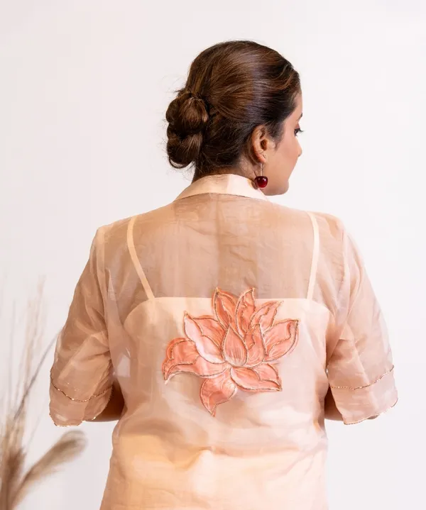 Peach_Coral_Ombre_Hand-Painted_Organza_Kurta_Set_For_Women