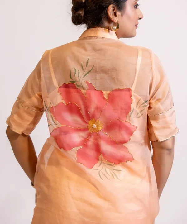 Peach_Blossom_Hand-Painted_Organza_Kurta_Set_For_Women