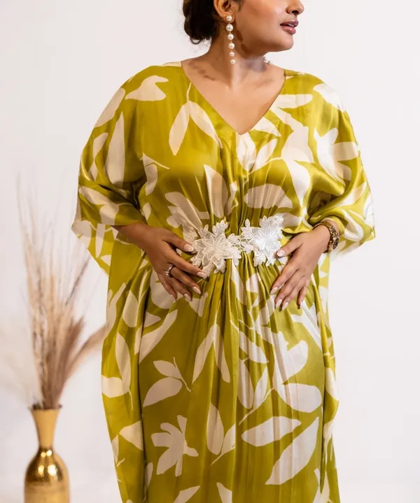 Lime_Green_&_White_Abstract_Kaftan_Dress_For_Women