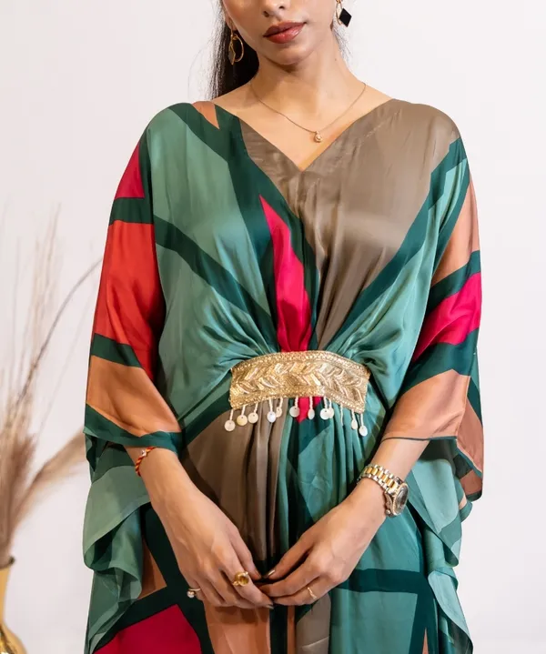 Emerald_Rust_Abstract_Print_Kaftan_Dress_For_Women