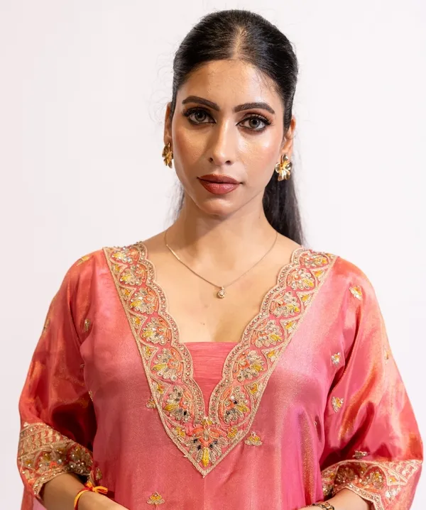 Coral_Pink_Tissue_Kaftan_Kurta_Set_For_Women
