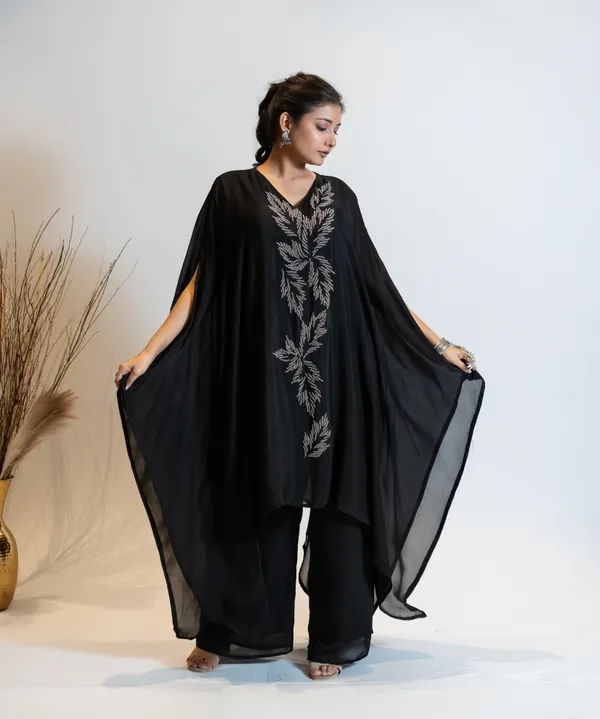 Black_Embroidered_Co-Ord_Set_With_Flared_Top_For_Women