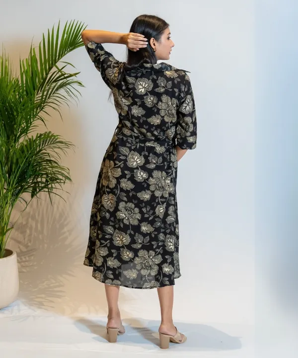Charcoal_Black_&_Gold_Cotton_Wrap_Dress_For_Women