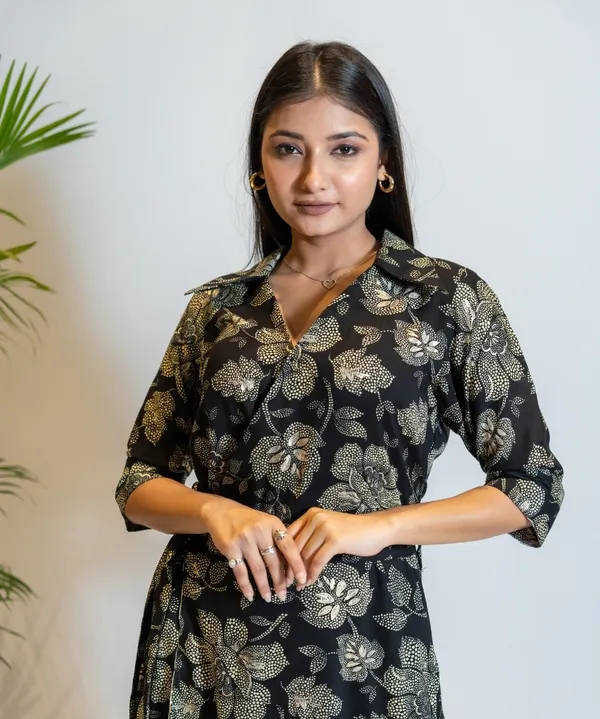 Charcoal_Black_&_Gold_Cotton_Wrap_Dress_For_Women