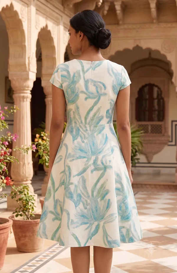 Turquoise_Breeze_Abstract_Floral_Fit-and-Flare_Midi_Dress