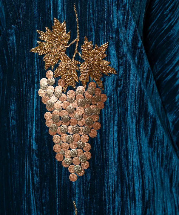 Teal_Blue_Handcrafted_Velvet_Kaftan_Dress