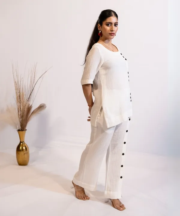 Ivory_Cotton_Co-Ord_Set_With_Wooden_Button_Detailing_For_Women