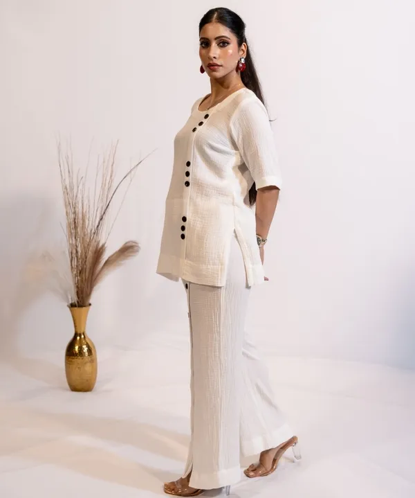 Ivory_Cotton_Co-Ord_Set_With_Wooden_Button_Detailing_For_Women