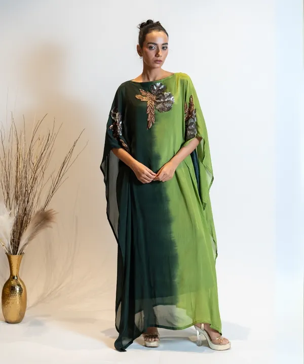 Forest_Green_Ombre_Embellished_Georgette_Kaftan_Dress_For_Women