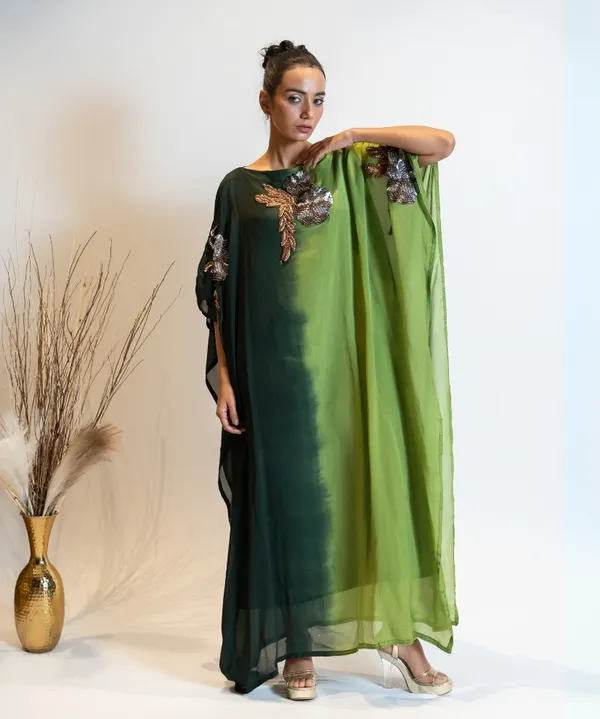 Forest_Green_Ombre_Embellished_Georgette_Kaftan_Dress_For_Women