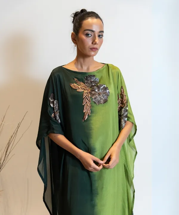Forest_Green_Ombre_Embellished_Georgette_Kaftan_Dress_For_Women