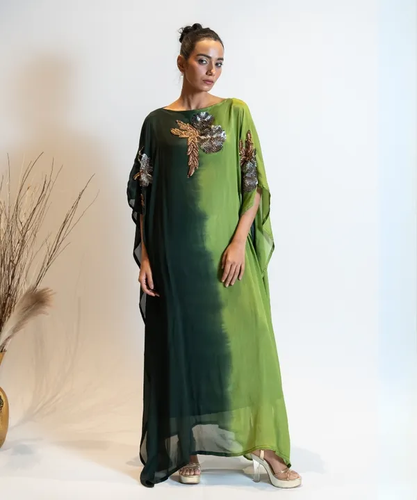 Forest_Green_Ombre_Embellished_Georgette_Kaftan_Dress_For_Women
