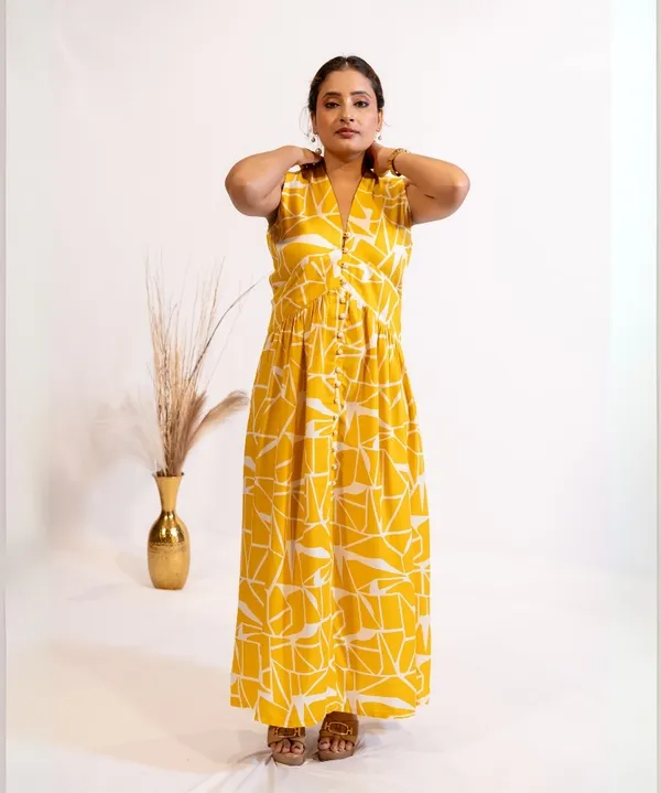 Sunlit_Yellow_Abstract_Print_Cotton_Midi_Dress_For_Women