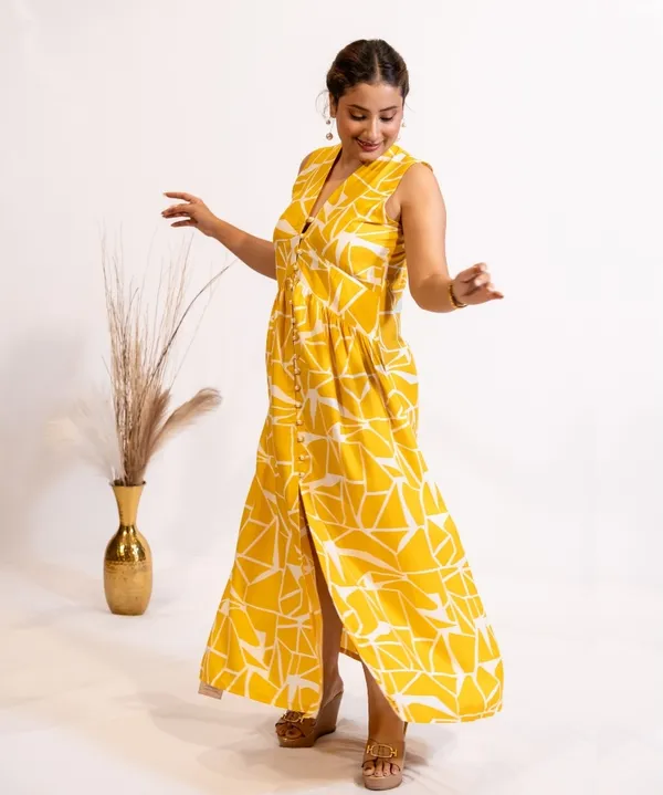 Sunlit_Yellow_Abstract_Print_Cotton_Midi_Dress_For_Women