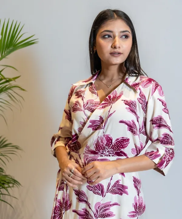 White_&_Plum_Floral_Cotton_Wrap_Dress_For_Women