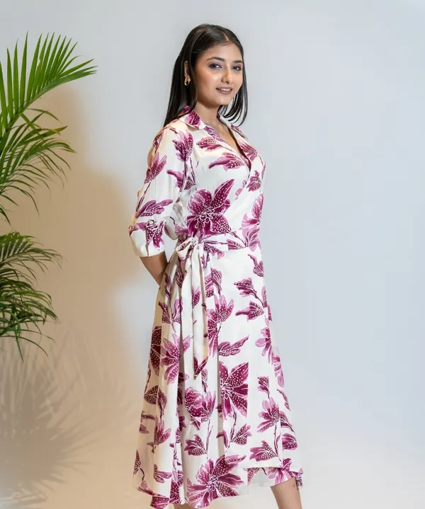 White_&_Plum_Floral_Cotton_Wrap_Dress_For_Women