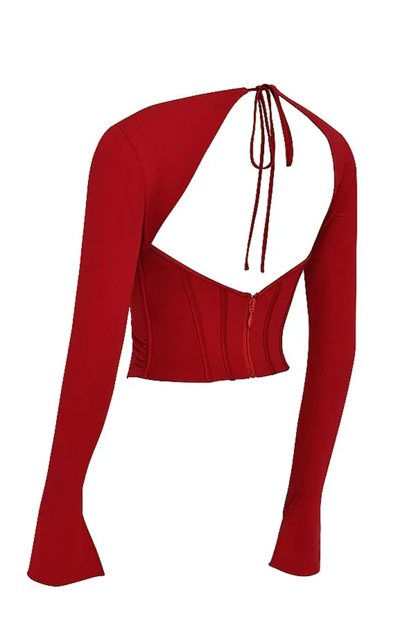 Parota_Red_Full_Sleeves_Backless_Top_With_Ruched_Midi_Skrit_Co-Ord_Set