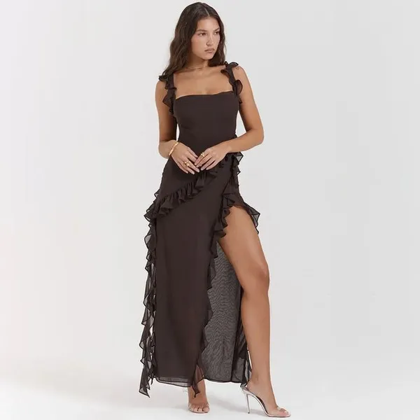 Black_Ruffle_Frill_High_Slit_Beach_Maxi_Dress