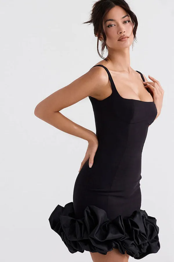 Black_Spaghetti_Strap_Square_Neck_Mini_Bodycon_Dress_With_Ruffle