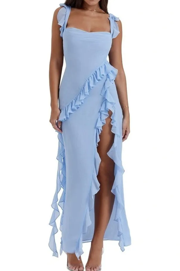 Blue_Ruffle_Frill_High_Slit_Maxi_Dress