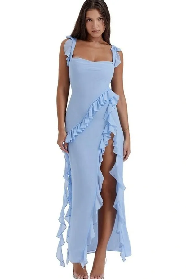 Blue_Ruffle_Frill_High_Slit_Maxi_Dress