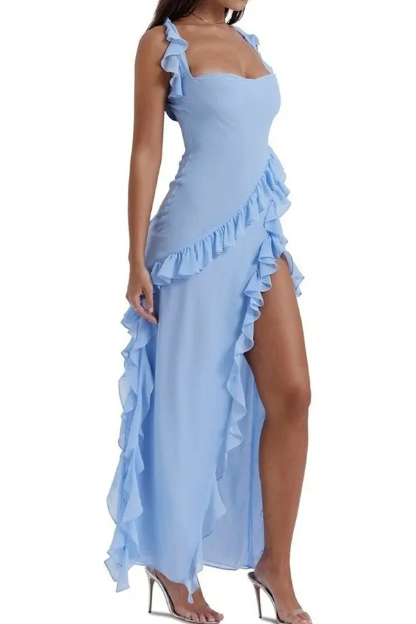 Blue_Ruffle_Frill_High_Slit_Maxi_Dress