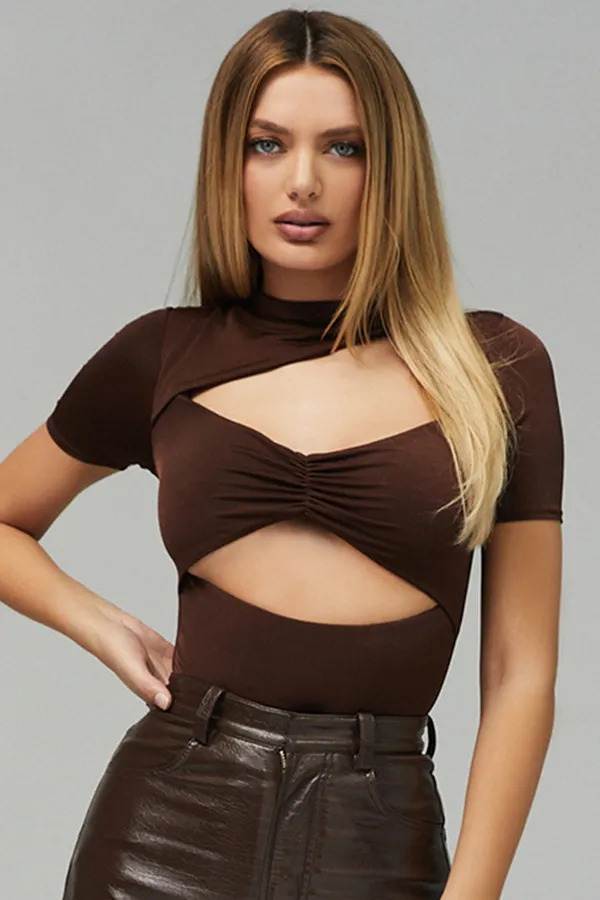 Brown_Hallow_Out_Cutout_Short_Sleeves_Bodysuit