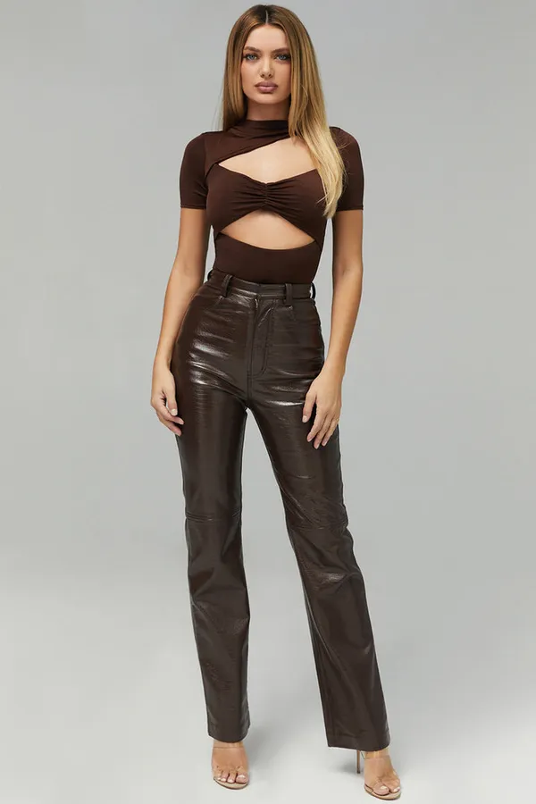 Brown_Hallow_Out_Cutout_Short_Sleeves_Bodysuit