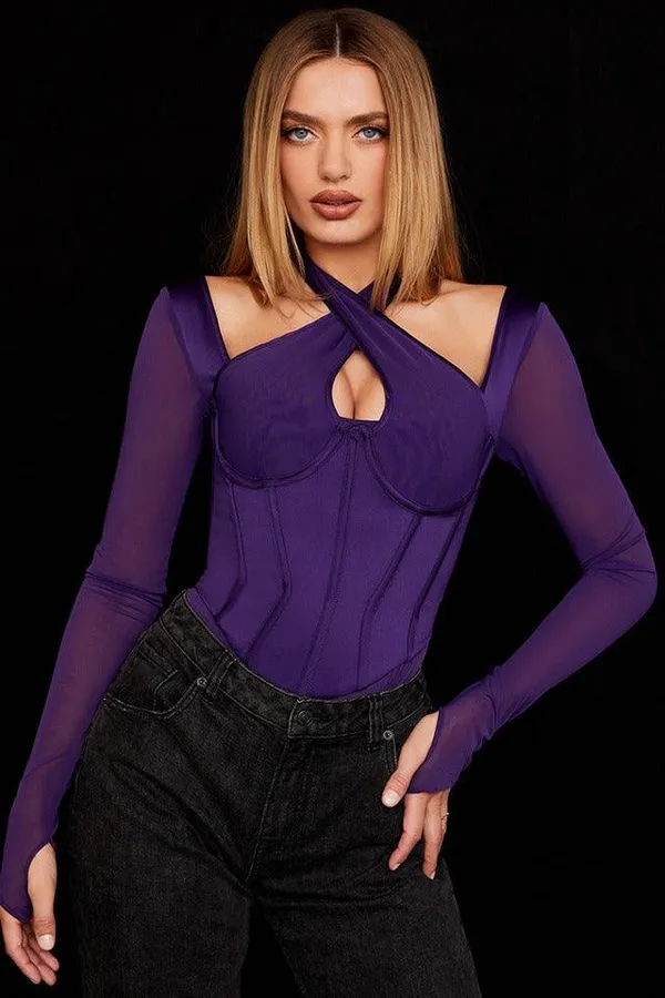 Celine_Full_Sleeves_Form-Fit_Purple_Corset_Bodysuit