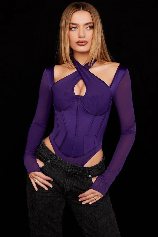 Celine_Full_Sleeves_Form-Fit_Purple_Corset_Bodysuit