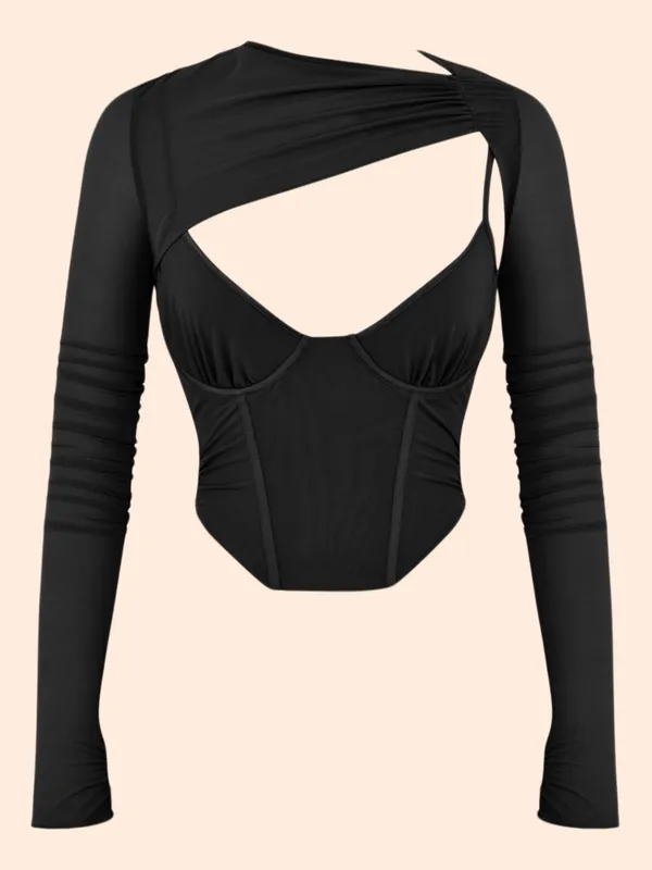 Coya_Full_Sleeves_Mesh_V_Neck_Corset_Top