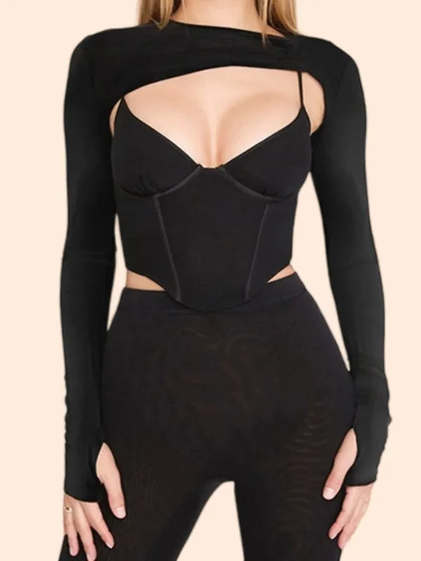 Coya_Full_Sleeves_Mesh_V_Neck_Corset_Top