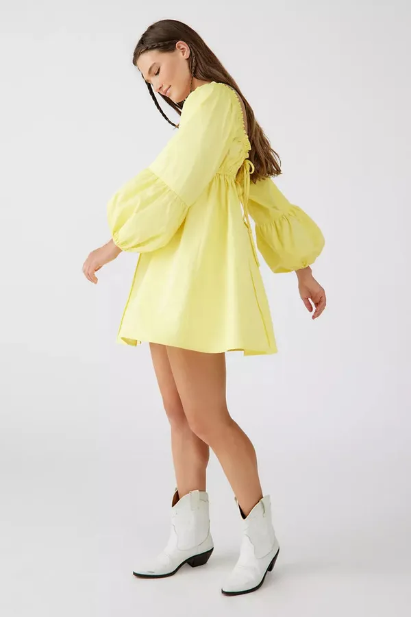 Leslie_Black_Hollow_Cutout_Bell_Sleeves_Mesh_Drawstrings_Mini_Dress