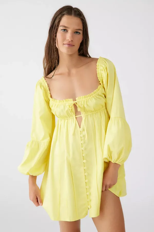 Leslie_Black_Hollow_Cutout_Bell_Sleeves_Mesh_Drawstrings_Mini_Dress