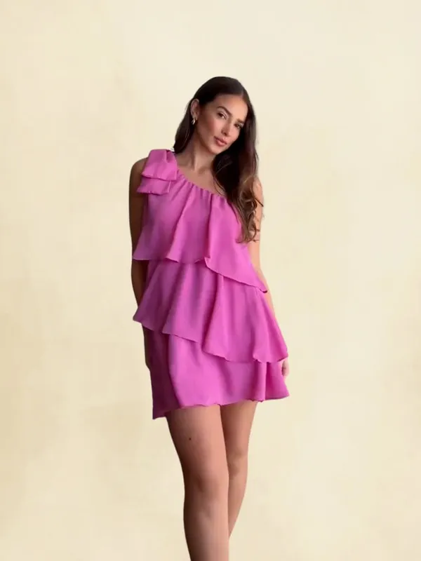 Petal_Wave_One_Shoulder_Short_Dress
