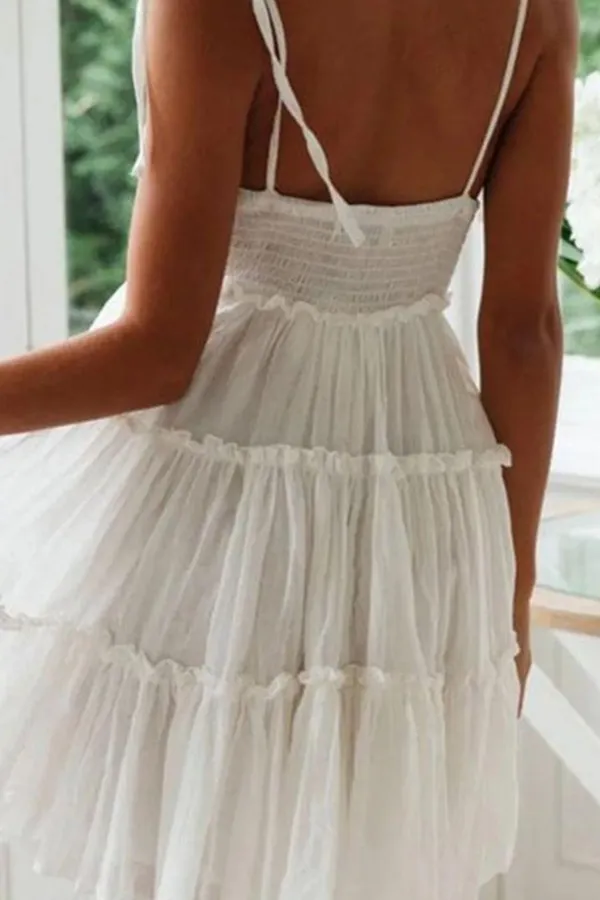 White_Georgette_Tied_Spaghetti_Strap_Flare_Mini_Dress