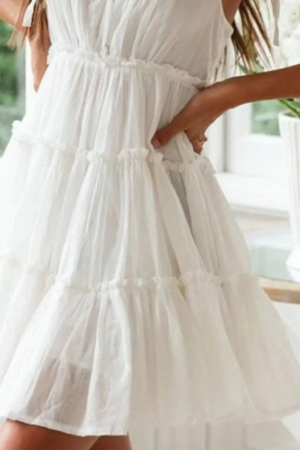 White_Georgette_Tied_Spaghetti_Strap_Flare_Mini_Dress