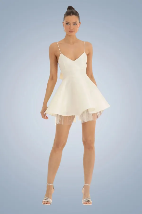 White_Spaghetti_Strap_Backless_Bow_Mini_Dress