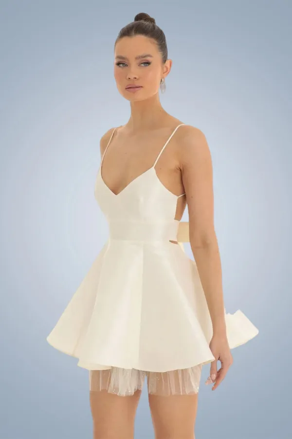 White_Spaghetti_Strap_Backless_Bow_Mini_Dress