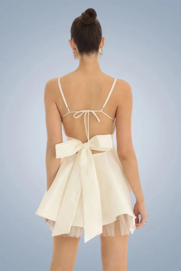 White_Spaghetti_Strap_Backless_Bow_Mini_Dress