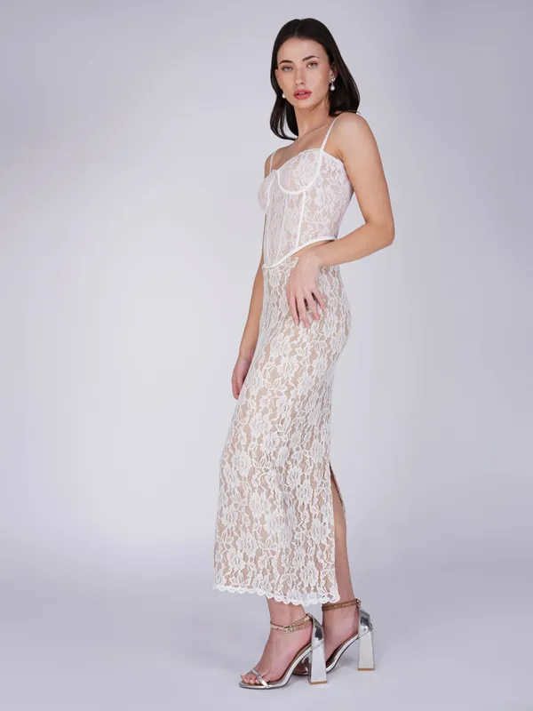 White_Spaghetti_Strap_Corset_Top_&_Lace_Maxi_Skirt_Co-ord_Set